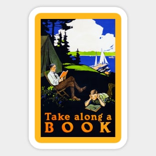 Remastered 1910 Take Along A Book Campsite Print Sticker